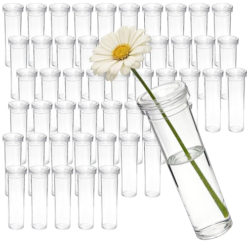 50 Pcs Clear Floral Water Tubes, 4.33 Inch Plastic Water Tubes for Flowers, Floral Vials with Caps for Decoration Flower Arrangement