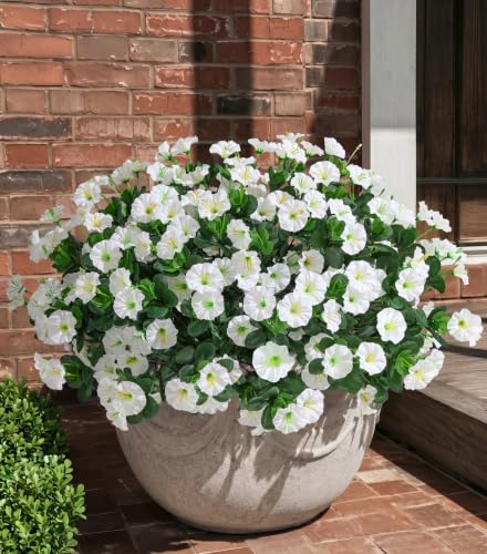 HyeFlora Artificial Flowers for Outdoors Fake Plants Outside Decoration, 4 Bundles Silk White Morning Glory UV Resistant Look Real Faux Flowers for Planter Front Door Porch Patio Yard Gardens Balcony - color: 4 Bundles White