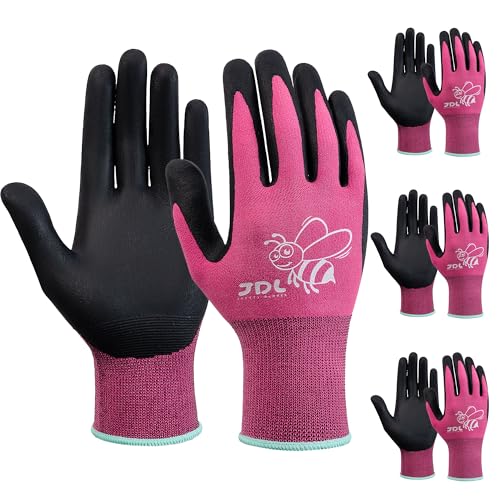 JDL 3 Pairs Nylon Nitrile Coated Gardening Gloves for Women, Touchscreen Yard Garden Gloves, Breathable Safety Work Gloves with Grip, Pink, Large - color: Pink (3 Pairs), size: Large (Pack of 3)