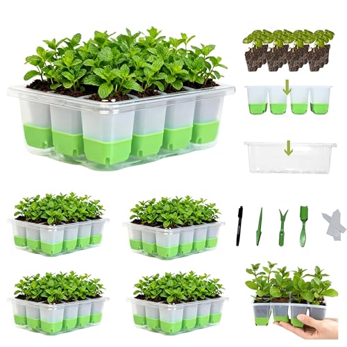 NestNature 5-Pack Seed Starter Tray Set|Reusable 60Cell Seed Starter Trays - color: Basic Style Green