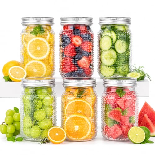 WELLIFE Mason Jars 32 oz, 6 Pack Quart Mason Jars Wide Mouth for Pickling,Canning, Decoration, Fermenting and Food Storage,Microwave & Dishwasher Safe - color: Clear Dot Mason Jars 32oz-6Pcs