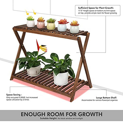 Wood Plant Stand Shelf Indoor Outdoor 2 Tier Plant Bench Corner | Stepped Flower Stand Plant Table Planter Shelf Holder Rack in Patio Balcony Entryway Porch Livingroom (Classic X-Cross )