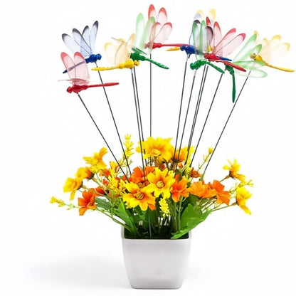40 Pcs 3D Artificial Dragonfly Stakes Garden Ornaments Dragonfly Garden Decor for Indoor Outdoor Planter Miniature Fairy Garden Decoration,Yellow,Blue,Green,Red