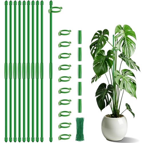 Plant Stakes 17 inch SupKing Support Stick Orchid Stakes with Clips 10Pcs Garden Plant Poles Extended to 3/4/5ft for Indoor Outdoor Potted Tomato Rose Amaryllis Vegetables Monstera -Green - color: Green