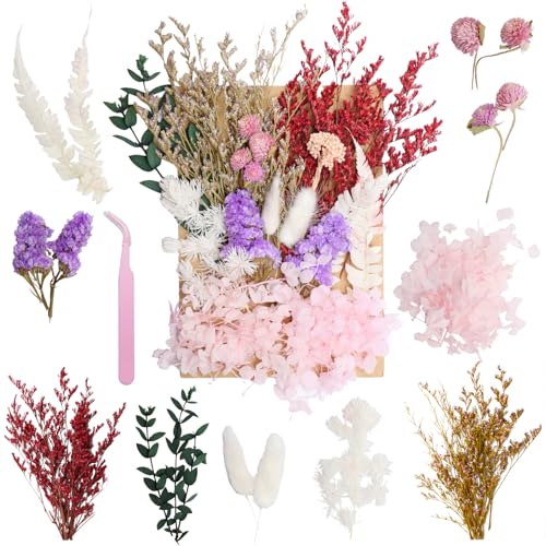 Real Dried Flowers for Resin, Natural Pressed Flowers (Multicolor 1) | Natural mixed dried flower pack with tweezers for DIY resin,crafts& candles. - color: Multicolor 1