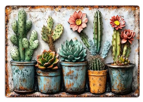 Gardening Gifts Vintage Garden Mental Tin Signs Cactus Plant Flower Printing for Home Yard Greenhouse Outdoor Decoration (8x12 Inch) - color: Botanical