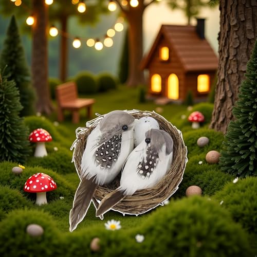 Jowxsx Artificial Birds and Bird Nest and Bird Egg Set Miniature Lifelike Ornament for Home Garden Party Lawn Decoration Photography Prop for DIY Fairy Garden Micro Landscaping Decor