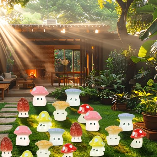 Luminous Mushrooms, 18Pcs Mini Resin Glow in The Dark Mushroom Luminous Plants Ornament for Dollhouse Fairy Garden Decoration Tiny Mushroom Figurine State DIY Craft Micro Landscape Aquarium | Luminous Plants Ornament for Fairy Garden Decoration Tiny Mushr