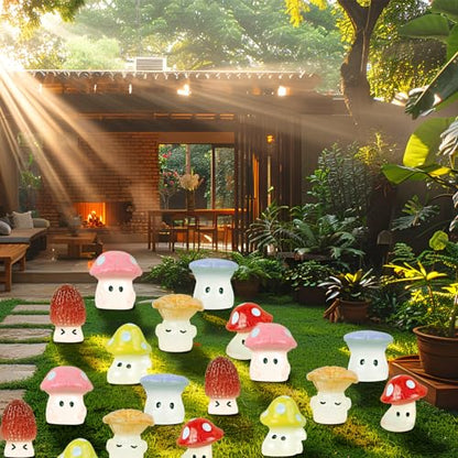 Luminous Mushrooms, 18Pcs Mini Resin Glow in The Dark Mushroom Luminous Plants Ornament for Dollhouse Fairy Garden Decoration Tiny Mushroom Figurine State DIY Craft Micro Landscape Aquarium | Luminous Plants Ornament for Fairy Garden Decoration Tiny Mushr
