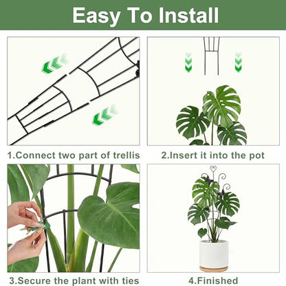 32.6in Plant Trellis for Climbing Plants Indoor with Butterflies, Expandable Large Metal Trellis for Potted Plants, Heavy-Duty Tall Pothos Plant Climber Support for Ivy Pothos Hoya Monstera, 4P - size: 32in/heart,4p