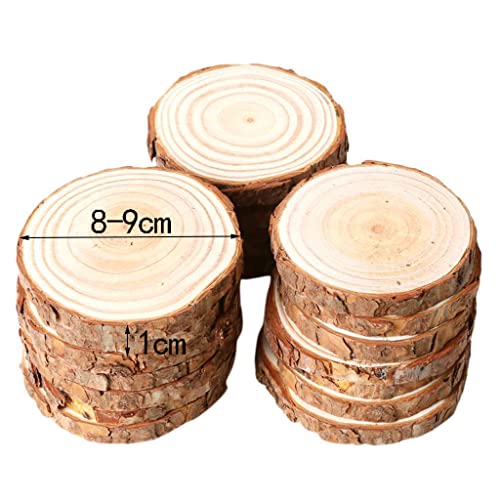 20pcs Wood Slices, BetterJonny 3.1-3.5 inch Undrilled Wooden Circles Predrilled with Hole Natural Wood Ornaments with 10 Meters Jute Rope for Arts DIY Craft - size: 20 Pcs (3.1-3.5 inch)