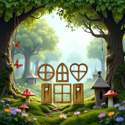 6Pcs Wooden Fairy Garden Door, Blank Door Fairy House Doors and Windows Ornaments Tree Statues for Tree Trunk Yard Decoration Miniature Garden Buildings and Structures Garden Sculptures and Statues