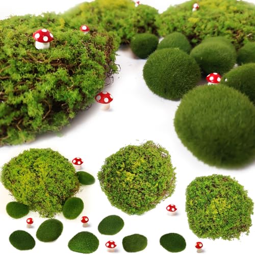 18PCS Artificial Moss Rocks, Green Moss Balls Decor, Fairy Garden Supplies, Fake Moss Decor for Fairy Gardens, Floral Arrangements, Crafts, Potted Plants, Natural Green Landscape Scenery