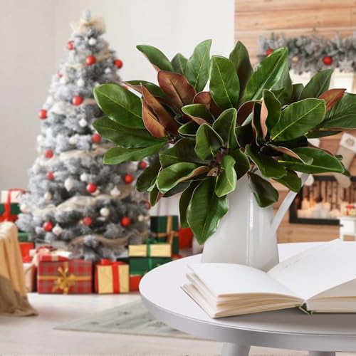 4 Pcs Magnolia Artificial Leaves Branches 22 Inch 3D Real Touch Faux Magnolia Stems Fake Magnolia Twigs for Indoor Outdoor Vase Filling Home Wedding Floral Arrangement Decoration - color: (A) 4 Pcs 22 Inch Green