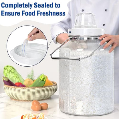 5 Gallon Glass Storage Jar with Airtight Lid, Stainless Steel Handles | 6.4" Wide Mouth, Quart & Liter Marks, Measuring Cup Included, Large Storage Container for Rice, Dog Food & Treats, Dry Food