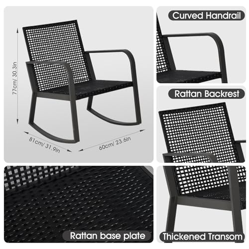 Bistro 3 Piece Patio Furniture Set, Patio Table and Rattan Outdoor Rocking Chairs Set of 2, Outdoor Bistro Conversation Set for Garden, Balcony, Poolside, Backyard, Blue - color: Blue