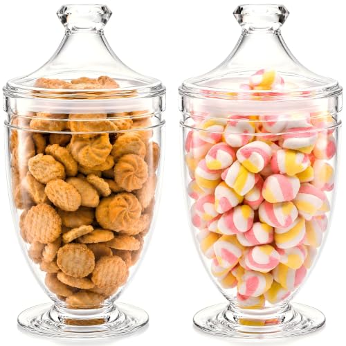 Hacaroa 2 Pack Acrylic Apothecary Jars with Airtight Lids, 46 Oz Clear Plastic Candy Cookie Jars for Candy Buffet, Decorative Bathroom Canister Container for Bath Salt, Vanity, Party, Wedding