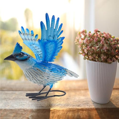 Cruis Cuka 9.5" Blue Jay Garden Decor, Hand-Painted Metal Bird Sculpture, Weatherproof Yard Art for Patio, Farmhouse Spring Gift