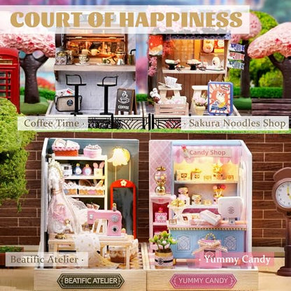 Kisoy Dollhouse Miniature with Furniture Kit, DIY 3D Wooden DIY House Kit with Dust Cover,Handmade Tiny House Toys for Teens Adults Gift (Yummy Candy) - color: Yummy Candy