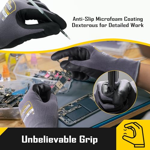 COOLJOB 36 Pairs Safety Work Gloves, Microfoam Nitrile Rubber Coated | Grip Nitrile Dipped Gloves with Full Fingers Touchscreen, Seamless Knit Nylon Gloves for Warehouse, Home Improvement, Xlarge - size: X-Large, style: 36 Pairs