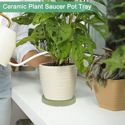 M METERXITY 2-Pack Ceramic Plant Saucer, 6.3 Inch Plant Water Catcher Tray, Plant Pot Saucers for Indoor/Outdoor Plants/Flower Drainage Drip Water Tray [Round Dark Green] - color: Dark Green
