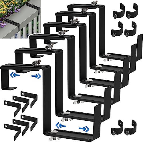 Window Box Bracket, Adjustable Planter Box Bracket, Flower Box Bracket for Railing, No Drill Flower Box Holder, Railing Planter Bracket, Planter Box Bracket for Deck Railing - 3 Pairs - Black