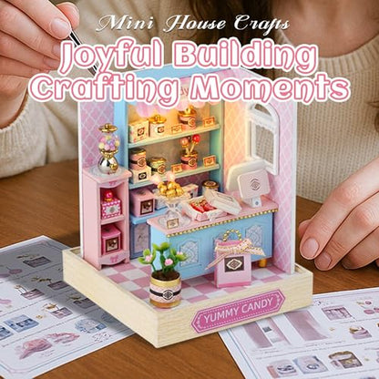 Kisoy Dollhouse Miniature with Furniture Kit, DIY 3D Wooden DIY House Kit with Dust Cover,Handmade Tiny House Toys for Teens Adults Gift (Yummy Candy) - color: Yummy Candy