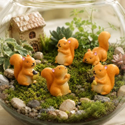6 Pcs Mini Figurines, Resin Cartoon Garden Ornaments, Micro Landscape Accessories for Fairy Garden, Succulent Pots, Terrarium, Bonsai, Desk Shelf Decor (5pcs Squirrels) - style: 5pcs Squirrels