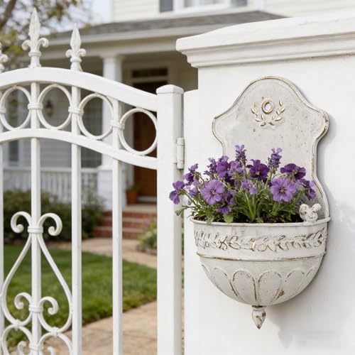 Vintage Rustic Wall Planter Distressed Decor Iron Hanging Plant Basket Shabby Metal Wall Mounted Flower Holder Pot Stand for Indoor Outdoor Home Balcony Patio Farmhouse Garden Decorative Bird White - color: Bird White