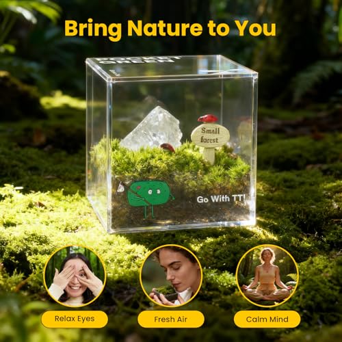 DIY Moss Terrarium Kit, 4 * 4 * 4 inch Acrylic Cube Mini Garden with Live Star Moss, Soil, Endless Love-Craft Kit for Adults and Teens, Relaxing Desk Decor & Unique Gift for Home or Office