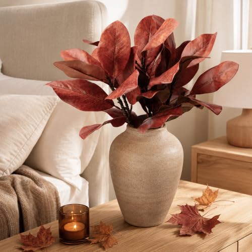 4 Pcs Fall Magnolia Silk Leaves Branches 22 Inch 3D Real Touch Autumn Faux Magnolia Stems Fake Red Leaves Twigs for Indoor Outdoor Vase Filling Home Wedding Decoration - color: (A) 4 Pcs 22 Inch Red