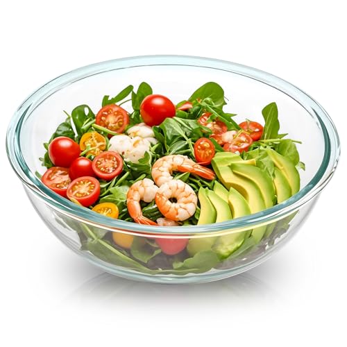 6.5 Qt Glass Mixing Bowl, 12 Inch Clear Extra Large Salad Bowls, Tempered Big Cooking Bowl for Sourdough, Kitchen Baking, Meal Prepping, Serving, Dishwasher Microwave & Freezer Safe