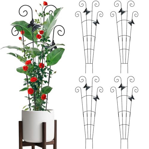 4 Pack 30 InchTaller Plant Trellis for Potted Climbing Plants Indoor,Expandable Metal Garden Trellis for Climbing Plants, Flowers Vine Ivy, Sturdy Houseplant Support for Potted Plants with Ties - size: 30in;4PC