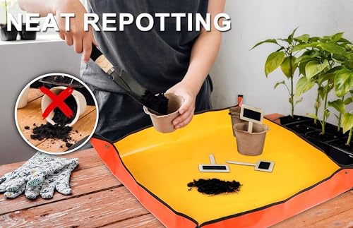 Repotting Mat Plant Mat, Indoor Plant Transplant Replacement Mat, Bonsai Tools Portable Gardening Mat, Potting Tray Soil Spillage Mat (Yellow,19.7 * 19.7) - color: Yellow