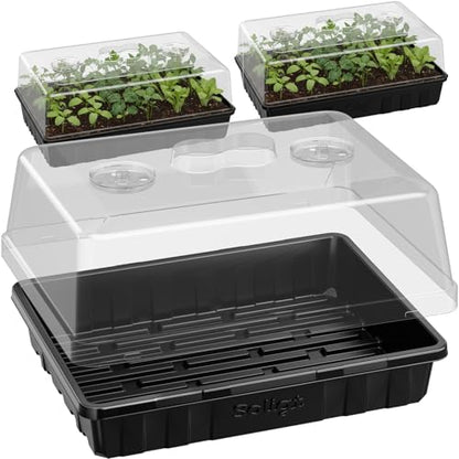 SOLIGT Thick Plastic 3-Set Strong Seed Starter Trays with 5" Humidity Domes | for Seed Starting, Germination, Seedling Propagation & Plant Growing, Holds 144 Cells in Total - size: 3 Set