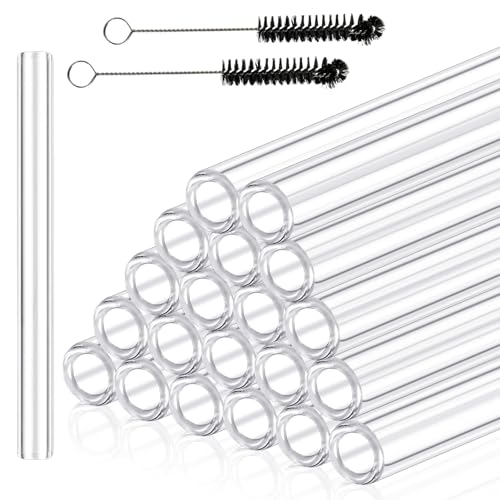20 Pieces 6 Inches Long Clear Glass Tubes for Art DIY, 12mm OD 8mm ID 2mm Thick Wall Glass Borosilicate Blowing Tubing with 5 Cleaning Brush - size: 6 inches by 0.5 inches