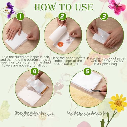 AmazingSpark 218 Pcs 8 Set Dried Flower Storage Kit with 8 Storage Boxes, 100 Blotting Paper, 100 Self Adhesive Bag, 2 Letter Sticker 8 Desiccant Pressing Flower Preservation to Keep Color and Dry