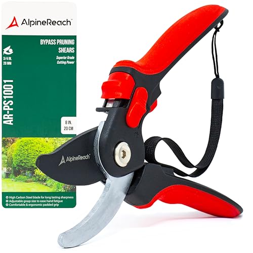 AlpineReach Bypass Pruning Shears for Gardening, Sharp Ergonomic Pruners, Heavy Duty High Carbon Steel Blade Plant Cutting Clippers, Adjustable Soft Handle for Small & Large Hands, Secateurs, Gift - style: Bypass