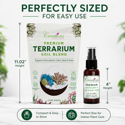 Creations by Nathalie 2.2 QT Succulent & Cactus Soil Mix for Terrariums | Natural, ready-to-use soil mix with pine bark, Canadian peat & coarse sand for succulents, cactus, aloe & terrariums.