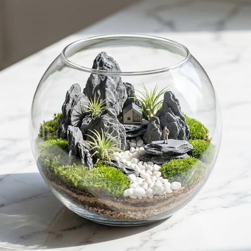 Kai Dream Miniature Stones for Terrarium - Tree Bark Diorama Rocks for Miniature Terrain Display - Lightweight Reptile Habitat Decor - NOT for Aquarium Underwater Use - 12 Pcs Slate Stone (1-2 inch) - style: 12P Wooden Slate Rocks