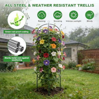 Garden Obelisk Trellis for Climbing Plants 5.7/4.5FT Heavy Duty Metal & Rustproof Plant Climbing Support for Garden Indoor Outdoor Potted Plant Flowers Fruits Vegetable Vines (4.5FT / 2Pack)