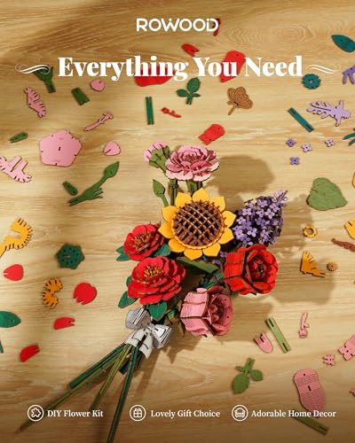 rowood 3D Wooden Puzzles for Adults, Mother's Day DIY Artifical Flower Craft Kit,Botanical Collection Home Decor, Valentine's Day/Thanksgiving Day/Christmas/Birthday Gift -Sunflower - style: Sunflower