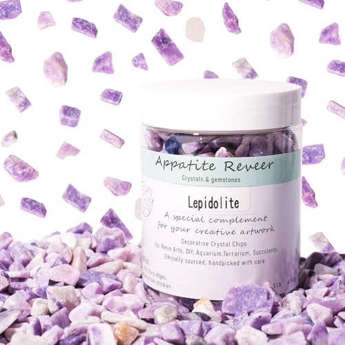 Lepidolite Crystal Chips 1lb (600+ Pieces) 8-15mm Natural Purple Mica Stones for Aquarium Gravel, Terrarium Decor, Plant Healing,Jewelry Making, Anxiety Relief & Spiritual Gifts - color: Lepidolite, size: 1LB