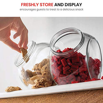 Bormioli Rocco Pandora Glass Candy Jar 75½-Ounce Cookie Jar (2 Pack) with Plastic Airtight Seal Lid 2-Way Display, Bulk-Food Storage Jar for Snacks, Dry Food, Jelly Beans Canister, Apothecary Jars.