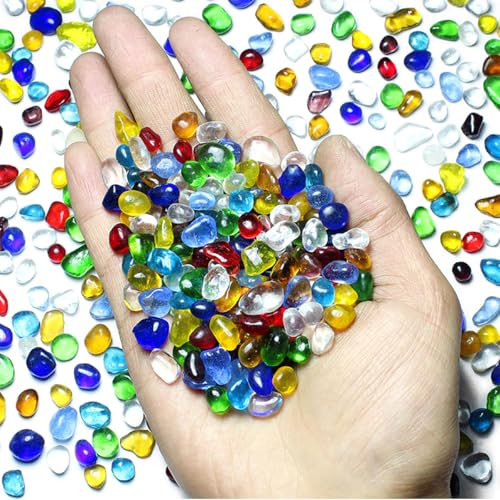 1 LB (460g) Tumbled Irregular Sea Glass Gemstone Chips, Colorful | Vibrant Long-Lasting Hues, Premium Polished, Safe Non-Toxic Material, Ideal for DIY Crafts & Decorations - color: Multicolored