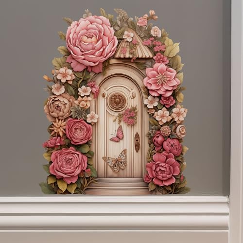 Peony Flower Garden House - Fairy Door Wall Sticker