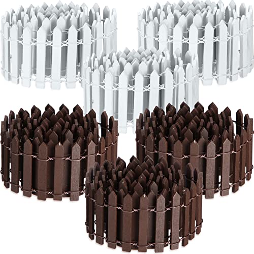 6 Pcs 40 Inch Fairy Fence Wood Miniature Garden Picket Fence Decorations for DIY Plant Pot House Home Outdoor Diorama Project(White,Brown) - color: White,brown