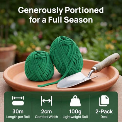 2 Pack Stretch Soft Garden Plant Ties for Indoor & Outdoor Plants, Garden Twine, Gardening Tape, Tree Support, Stretchy Trap for Trees,Flowers,Green Soft Ties for All Plants All Gardeners