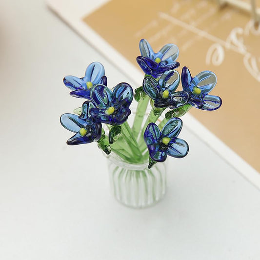 8PCS Cute Mini Glass Flowers and Vase Decoration Hand-Blown Glass Daisy Flower Bouquet Mini Vase Set for Home Party DIY Crafts Wedding Mother’s Day Birthday Gift (Blue) - color: Blue