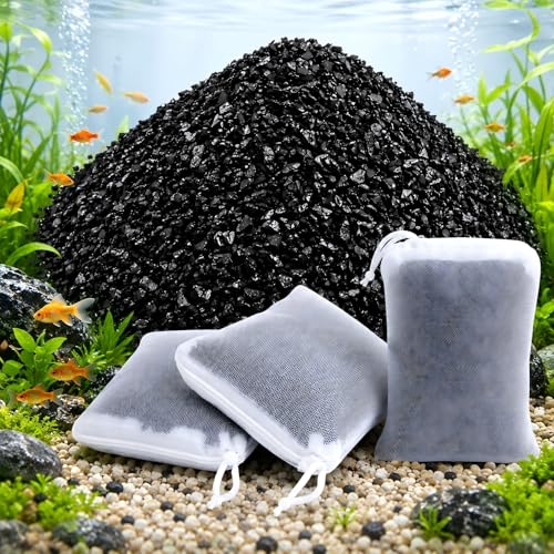 MAQIHAN Activated Charcoal Pellets - 0.9 LB Activated Carbon, 3 Nylon Bags | 410G Bulk Coconut Shell Activated Charcoal, Aquarium Filter Media for Fish Tanks Supplies, Clear Water Filtration - size: 0.9 lb
